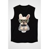 Darkhane Kahve Tiryakisi Bulldog Siyah Unisex Kolsuz Tişört Kesik Kol T-Shirt - 001-Siyah