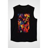 Darkhane Kanaviçe Siyah Unisex Kolsuz Tişört Kesik Kol T-Shirt - 001-Siyah