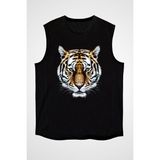 Darkhane Kaplan Bakışı Siyah Unisex Kolsuz Tişört Kesik Kol T-Shirt - 001-Siyah - 2XL