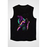 Darkhane Karga ve Kurt Siyah Unisex Kolsuz Tişört Kesik Kol T-Shirt - 001-Siyah - XS