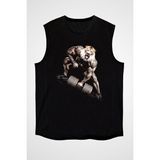 Darkhane Kaslı Aslan Siyah Unisex Kolsuz Tişört Kesik Kol T-Shirt - 001-Siyah - M