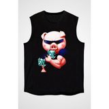 Darkhane Kaslı Domuzcuk Siyah Unisex Kolsuz Tişört Kesik Kol T-Shirt - 001-Siyah - XS