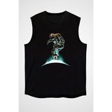 Darkhane Kaykay Astronot Siyah Unisex Kolsuz Tişört Kesik Kol T-Shirt - 001-Siyah - 2XL