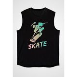 Darkhane Kaykay Skate Siyah Unisex Kolsuz Tişört Kesik Kol T-Shirt - 001-Siyah - XL
