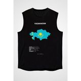 Darkhane Kazakistan Siyah Unisex Kolsuz Tişört Kesik Kol T-Shirt - 001-Siyah - XL