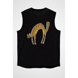Darkhane Kedi Siyah Unisex Kolsuz Tişört Kesik Kol T-Shirt - 001-Siyah