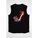 Darkhane Kırmızı Bantlı Ayakkabı Tarzı Fashion Siyah Unisex Kolsuz Kesik Kol T-Shirt - 001-Siyah