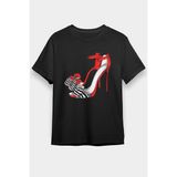 Darkhane Kırmızı Bantlı Ayakkabı Tarzı Fashion Siyah Unisex Tişört T-Shirt - 001-Siyah - XS