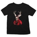 Darkhane Kırmızı Deri Ceketli Geyik Siyah Unisex Çocuk Tişört T-Shirt - 001-Siyah - 7 - 8 Yaş