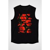 Darkhane Kırmızı Gelincik Uğur Böceği Siyah Unisex Kolsuz Tişört Kesik Kol T-Shirt - 001-Siyah - 2XL