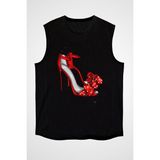 Darkhane Kırmızı Stiletto Tarzı Fashion Siyah Unisex Kolsuz Tişört Kesik Kol T-Shirt - 001-Siyah - 2XL