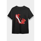 Darkhane Kırmızı Stiletto Tarzı Fashion Siyah Unisex Tişört T-Shirt - 001-Siyah - XS