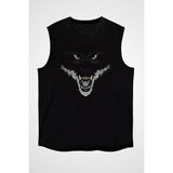 Darkhane Kızgın Kurt Siyah Unisex Kolsuz Tişört Kesik Kol T-Shirt - 001-Siyah
