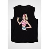 Darkhane Kokoş Kadın Moda Siyah Unisex Kolsuz Tişört Kesik Kol T-Shirt - 001-Siyah