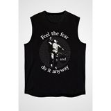 Darkhane Kork Ama Yine Yap Astronot Siyah Unisex Kolsuz Tişört Kesik Kol T-Shirt - 001-Siyah