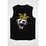 Darkhane Kral Panda Siyah Unisex Kolsuz Tişört Kesik Kol T-Shirt - 001-Siyah