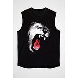 Darkhane Kükreyen Kaplan Siyah Unisex Kolsuz Tişört Kesik Kol T-Shirt - 001-Siyah - XS