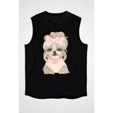Darkhane Kurdeleli Poodle Kaniş Siyah Unisex Kolsuz Tişört Kesik Kol T-Shirt - 001-Siyah - XS