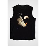 Darkhane Kurt ve Ay Siyah Unisex Kolsuz Tişört Kesik Kol T-Shirt - 001-Siyah