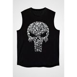 Darkhane Kurukafa Punisher Siyah Unisex Kolsuz Tişört Kesik Kol T-Shirt - 001-Siyah