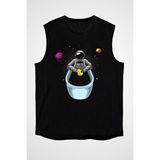 Darkhane Küvette Yıkanan Astronot Siyah Unisex Kolsuz Tişört Kesik Kol T-Shirt - 001-Siyah - XL