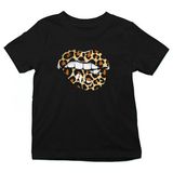 Darkhane Leopar Dudaklar Ruj Siyah Unisex Çocuk Tişört T-Shirt - 001-Siyah - 9 - 10 Yaş