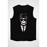 Darkhane Mafya Kurukafa Siyah Unisex Kolsuz Tişört Kesik Kol T-Shirt - 001-Siyah