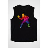 Darkhane Masa Tenisi - Ping Pong Siyah Unisex Kolsuz Tişört Kesik Kol T-Shirt - 001-Siyah - 2XL
