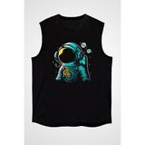 Darkhane Maskot Astronot Siyah Unisex Kolsuz Tişört Kesik Kol T-Shirt - 001-Siyah - XL