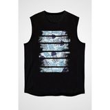 Darkhane Mavi Deniz Anası Siyah Unisex Kolsuz Tişört Kesik Kol T-Shirt - 001-Siyah