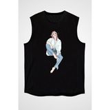 Darkhane Mavi Gömlek Girl Siyah Unisex Kolsuz Tişört Kesik Kol T-Shirt - 001-Siyah