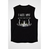 Darkhane Memnuniyetsiz Kedi Siyah Unisex Kolsuz Tişört Kesik Kol T-Shirt - 001-Siyah - 2XL