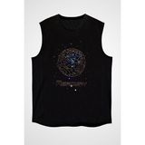 Darkhane Merkür Çizim Siyah Unisex Kolsuz Tişört Kesik Kol T-Shirt - 001-Siyah - XL