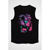 Darkhane Mor Renkli Kaplan Siyah Unisex Kolsuz Tişört Kesik Kol T-Shirt - 001-Siyah