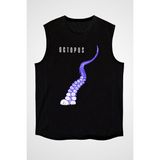 Darkhane Octopus Ahtapot Siyah Unisex Kolsuz Tişört Kesik Kol T-Shirt - 001-Siyah - 2XL