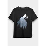 Darkhane Ormanda Uluyan Kurt Siyah Unisex Tişört T-Shirt - 001-Siyah - XS