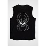 Darkhane Örümcek Kuru Kafa Siyah Unisex Kolsuz Tişört Kesik Kol T-Shirt - 001-Siyah
