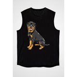 Darkhane Oturan Rottweiler Siyah Unisex Kolsuz Tişört Kesik Kol T-Shirt - 001-Siyah - XL