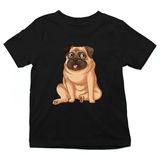 Darkhane Oturan Yorgun Pug Siyah Unisex Çocuk Tişört T-Shirt - 001-Siyah - 5 - 6 Yaş