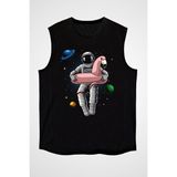 Darkhane Pelikan Can Simidi ve Astronot Siyah Unisex Kolsuz Kesik Kol T-Shirt - 001-Siyah - XS