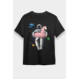 Darkhane Pelikan Can Simidi ve Astronot Siyah Unisex Tişört T-Shirt - 001-Siyah - XS