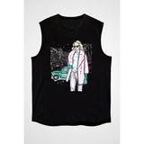 Darkhane Pembe Kürk Tarzlı Kız Fashion Siyah Unisex Kolsuz Tişört Kesik Kol T-Shirt - 001-Siyah - 2XL