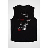 Darkhane Pipo Içen Şapkalı Kurukafa Siyah Unisex Kolsuz Tişört Kesik Kol T-Shirt - 001-Siyah - XL