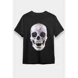 Darkhane Pırlanta Taşlı Kurukafa Siyah Unisex Tişört T-Shirt - 001-Siyah - XL