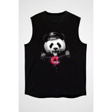 Darkhane Polis Panda Siyah Unisex Kolsuz Tişört Kesik Kol T-Shirt - 001-Siyah - M