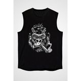 Darkhane Puro Içen Goril Siyah Unisex Kolsuz Tişört Kesik Kol T-Shirt - 001-Siyah