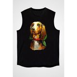Darkhane Renkli Base Basset Hound Siyah Unisex Kolsuz Tişört Kesik Kol T-Shirt - 001-Siyah - XL