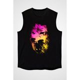 Darkhane Renkli Kurt Siyah Unisex Kolsuz Tişört Kesik Kol T-Shirt - 001-Siyah - M