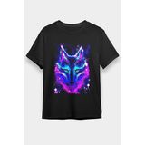 Darkhane Renkli Kurt Siyah Unisex Tişört T-Shirt - 001-Siyah - 2XL