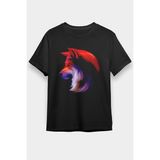 Darkhane Renkli Kurt Siyah Unisex Tişört T-Shirt - 001-Siyah - M
